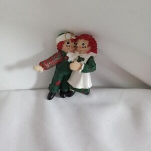 Vintage 1998 Raggedy Ann and Andy Christmas Ornament Resin Holiday Figurine 3in